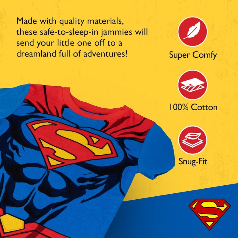 SUPERMAN Boys' 2-piece Snug-fit Cotton Short-Sleeve Matching Pajama Set, Soft & Cute for Kids - Image 5